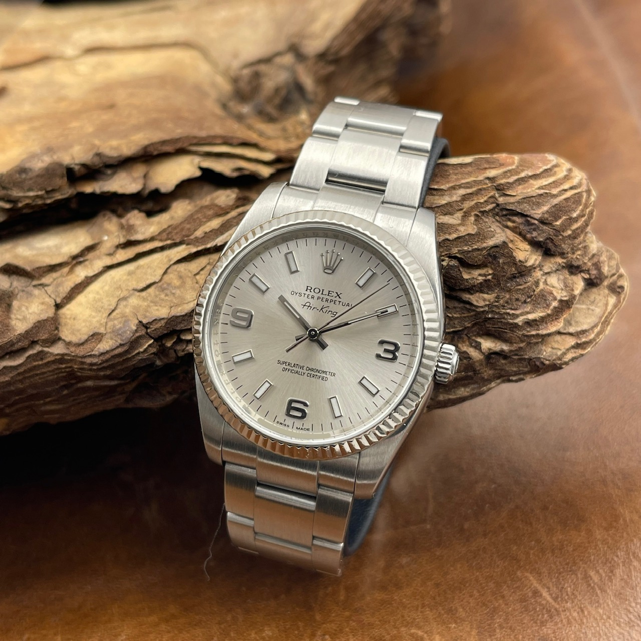 Rolex - Air-King 34 - Weißgold Lünette - Ref. 114234 - Graues Zifferblatt in sehr guter Zustand - Gesamtansicht der Uhr