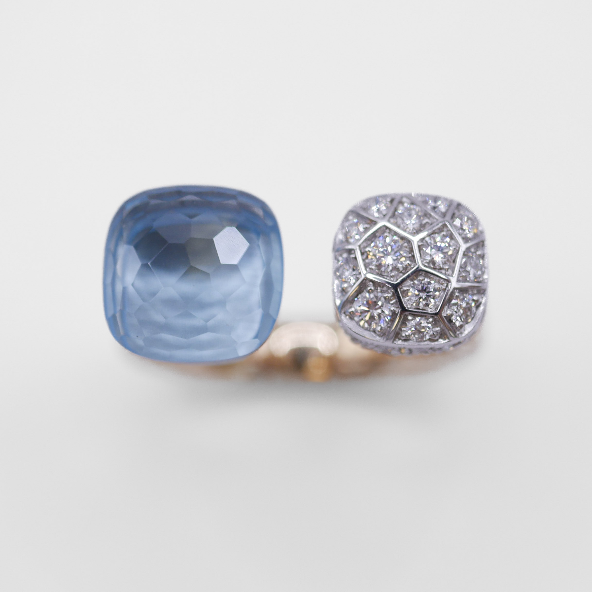 Pomellato Nudo Ring himmelblauer Topas Diamanten 750 Weißgold Ref. PAC4020-O6WHR-DB0YY