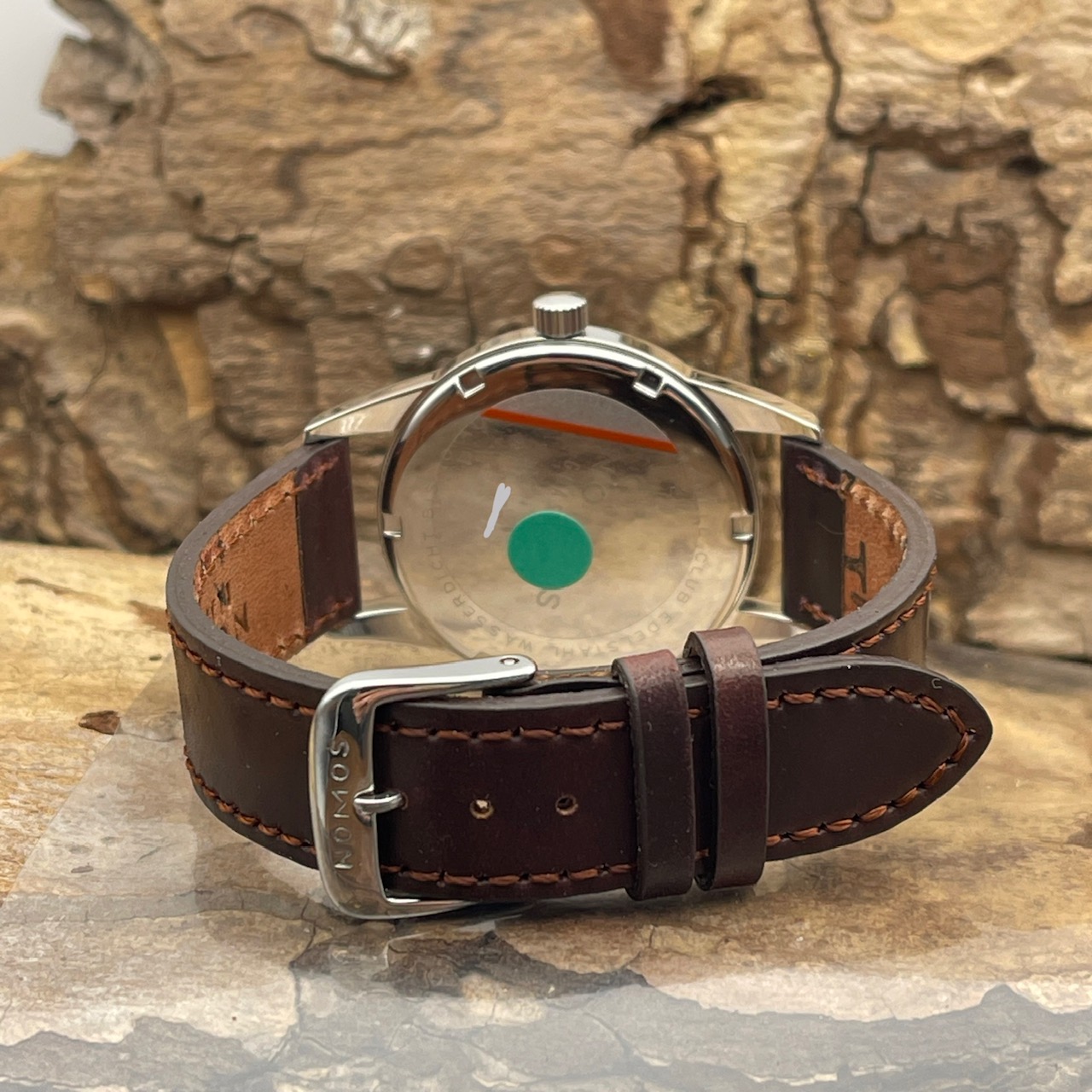 Nomos Glashütte - Club - FULLSET 2007 deutsch - Ref. 701.1, Stahl 36mm , sehr guter Zustand, Automatik- Rückseite, Gehäuseboden, Dornschließe aus Edelstahl