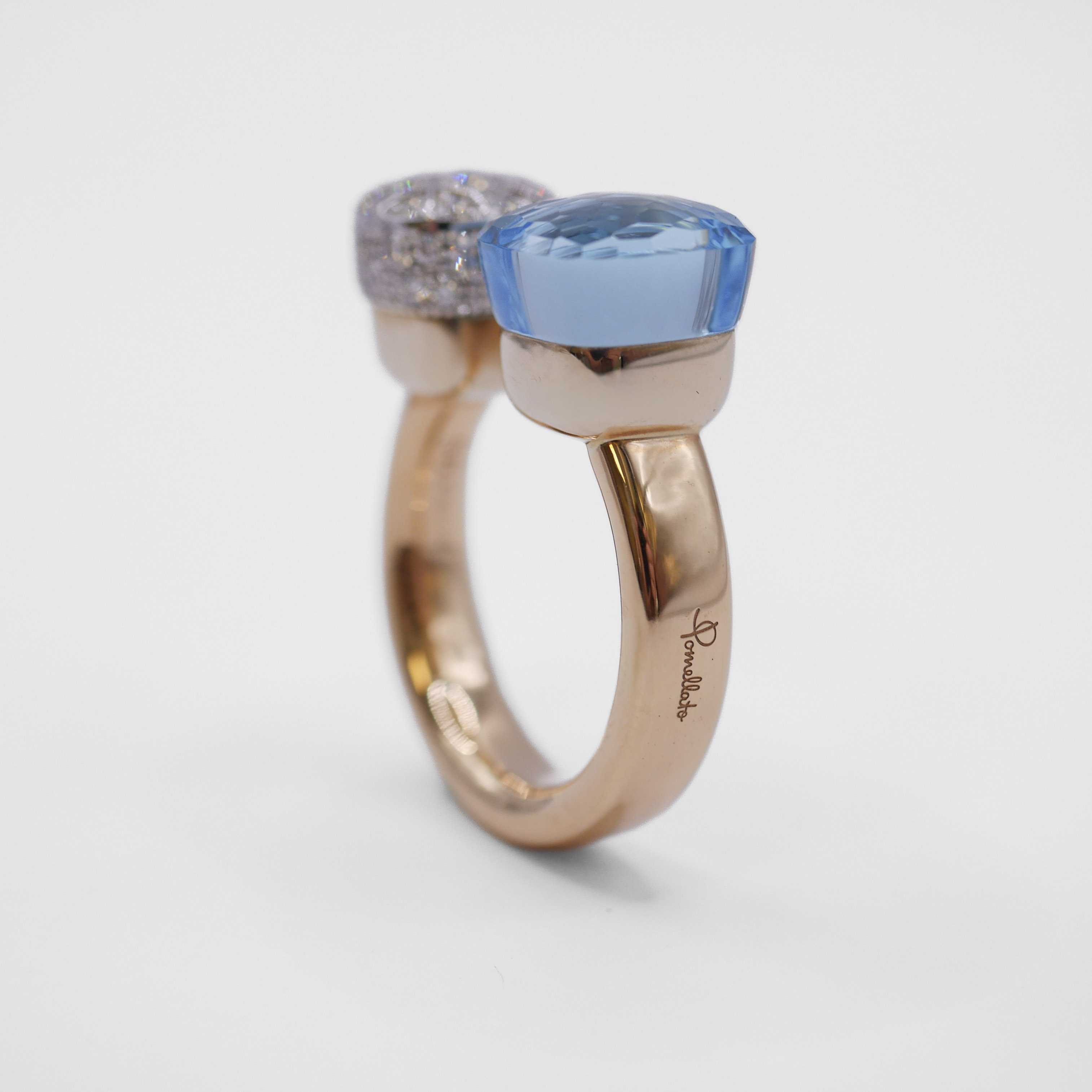 Pomellato Nudo Ring himmelblauer Topas Diamanten 750 Weißgold Ref. PAC4020-O6WHR-DB0YY