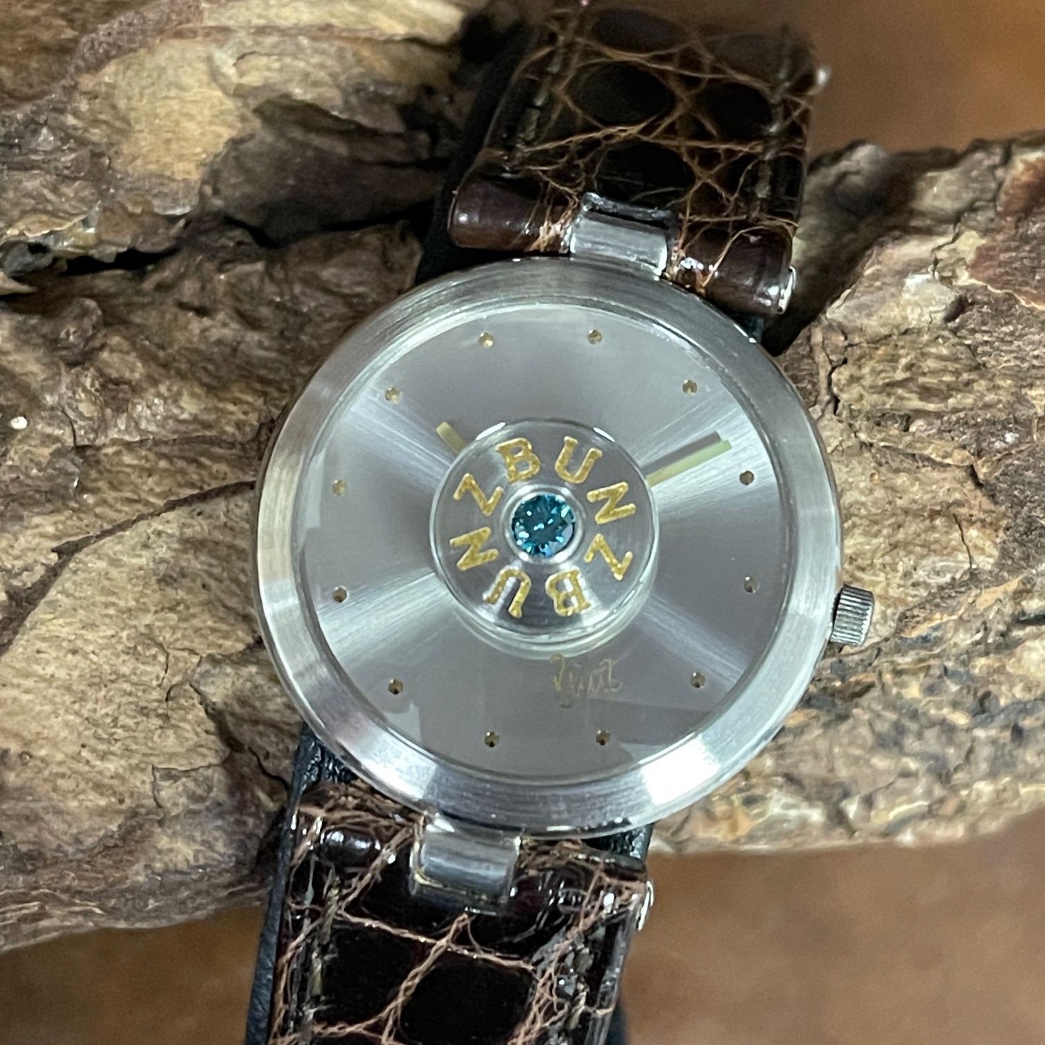 Bunz - Designuhr Damen PLATIN Blue Diamond - Ref. 1444