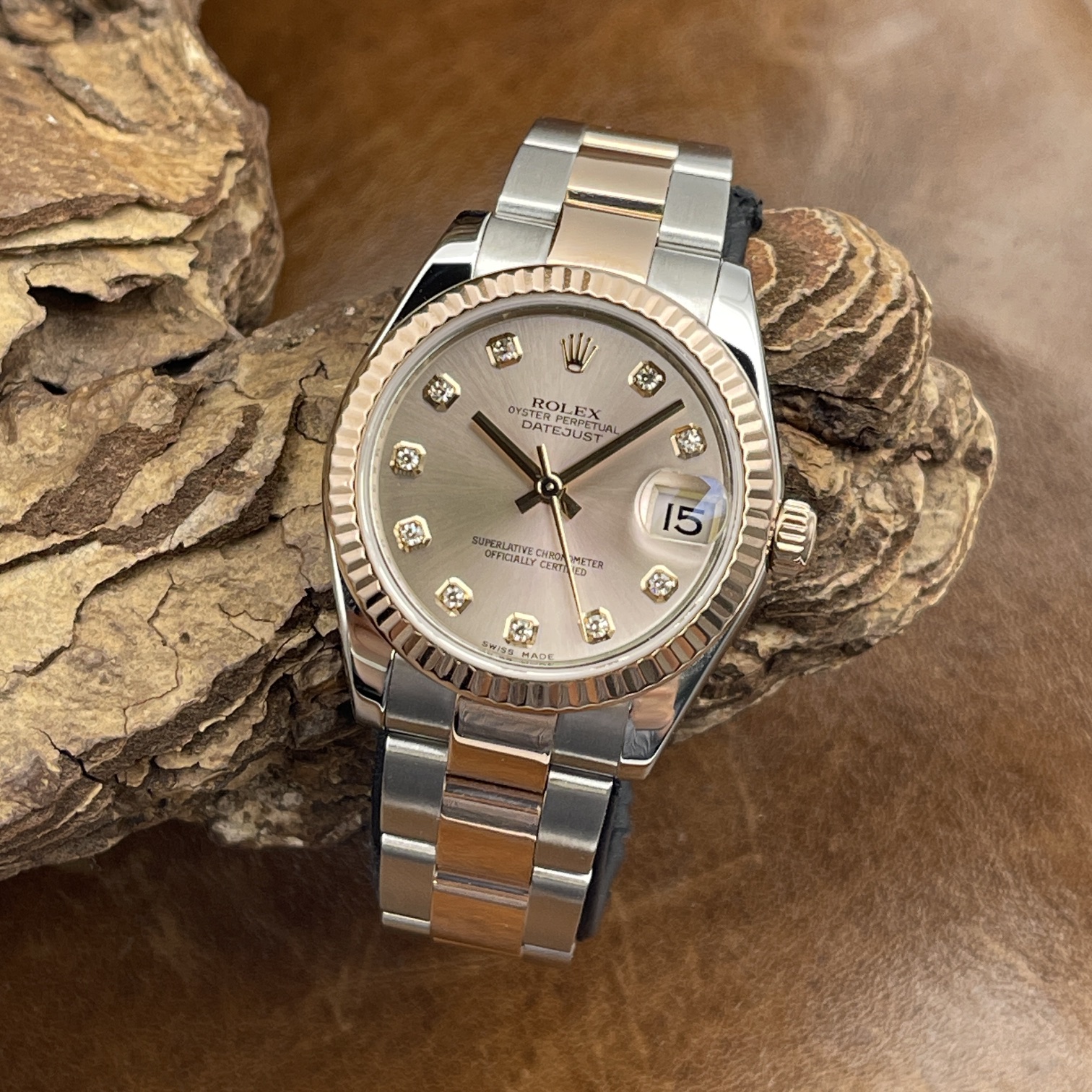 Rolex - Datejust 31 - Factory Dia Dial - Ref. 178271, Stahl-Rosegold, Rosezifferblatt mit Diamanten, sehr guter Zustand - Gesamtansicht der Uhr